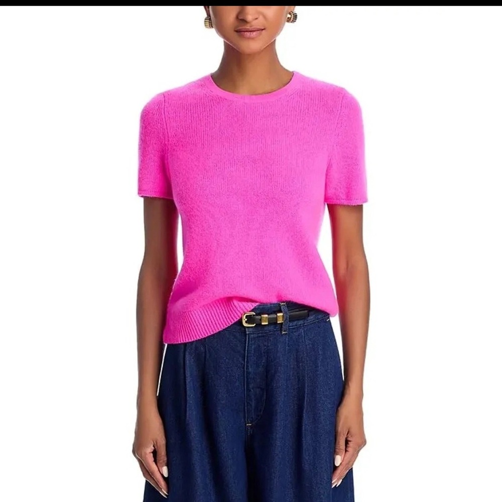 C by Bloomingdale's Women Ultra Pink Cashmere Short Sleeve Casual Top Size XL